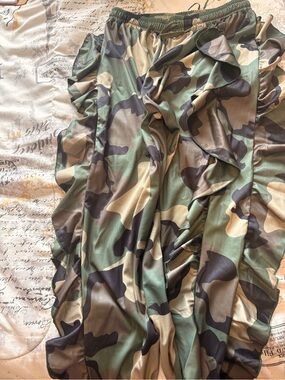 Camo Ruffle Maxi Skirt - Green/Brown/Black